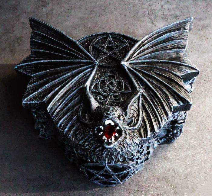ebros gift Vampire Nosferatu Bat Circle Pentagram Star With Skulls Graveyard Decorative Box