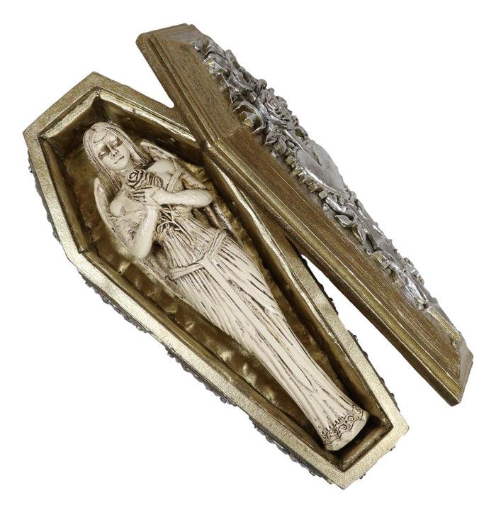 Ebros Gift Vampiress Dracula Queen Bride Figurine With Floral Heart Sword Coffin Casket Box