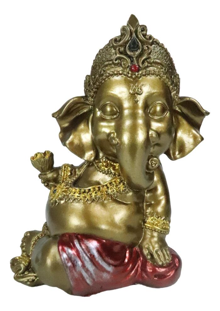 Ebros Gift Vastu Hindu Elephant God Baby Ganesha Ganapati Holding Lotus Flower Figurine