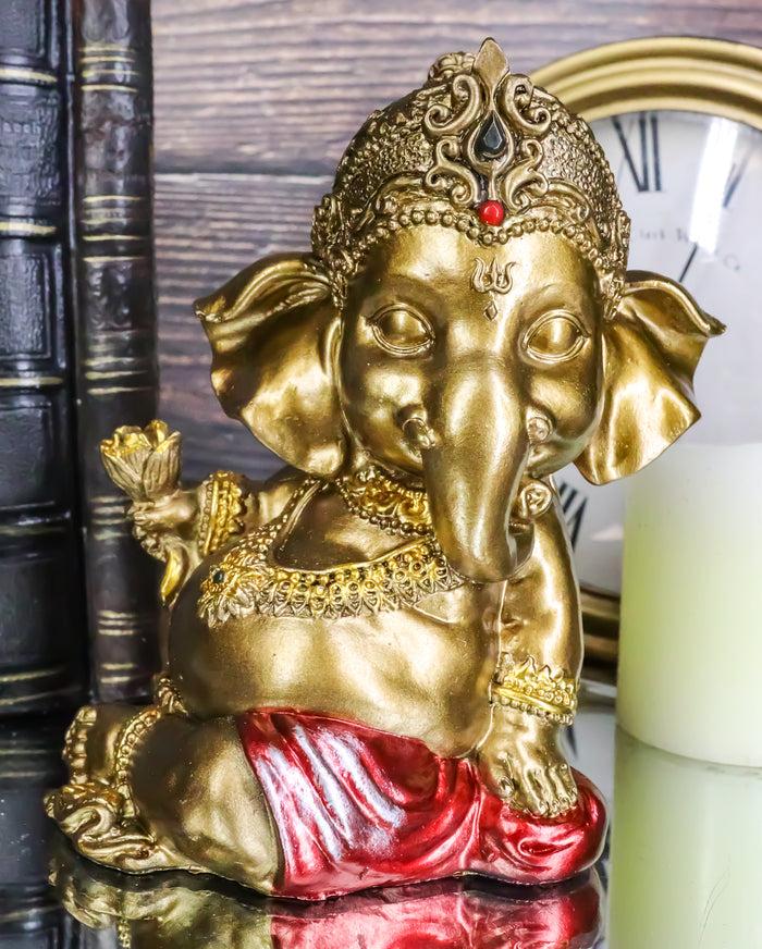 ebros gift Vastu Hindu Elephant God Baby Ganesha Ganapati Holding Lotus Flower Figurine