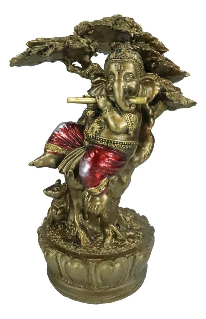 Ebros Gift Vastu Hindu God Ganesha Ganapati Playing Flute On Tree Of Life By Mouse Figurine