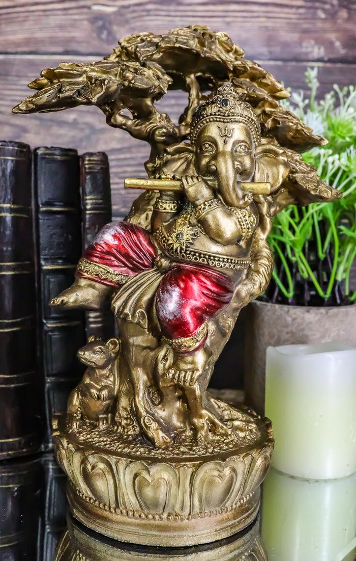 ebros gift Vastu Hindu God Ganesha Ganapati Playing Flute On Tree Of Life By Mouse Figurine
