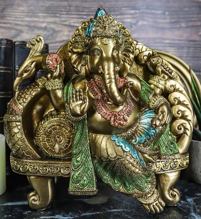 ebros gift Vastu Hindu God Ganesha Ganapati Seated On Peacock Bird Train Throne Figurine