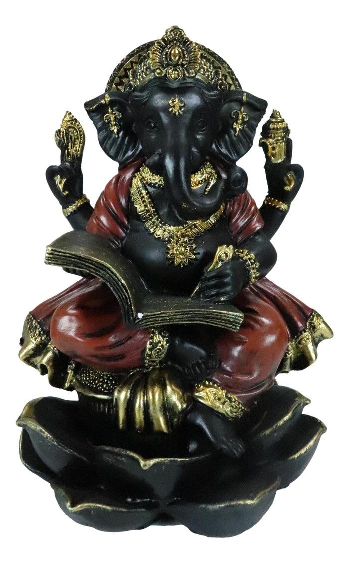 Ebros Gift Vastu Hindu God Ganesha Seated On Lotus Writing Mahabharata Scrolls Figurine