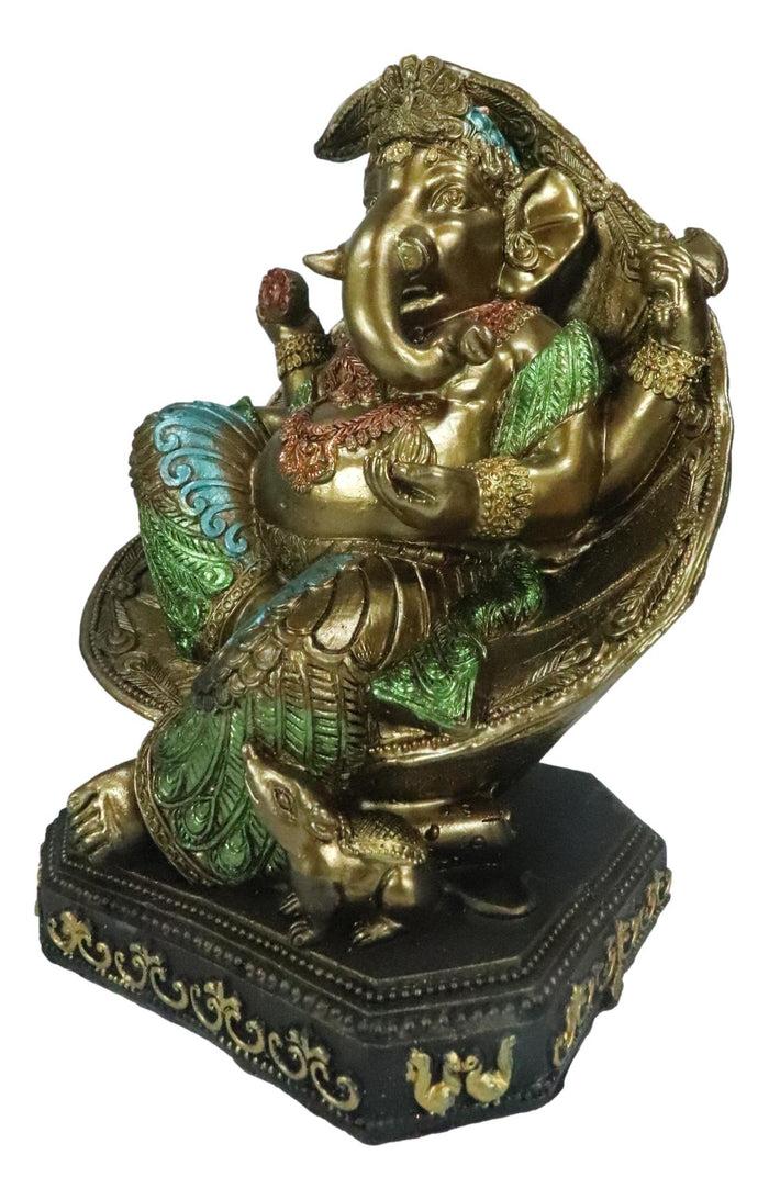 Ebros Gift Vastu Hindu God Ganesha Wearing Peacock Train Seated On Peepal Leaf Figurine