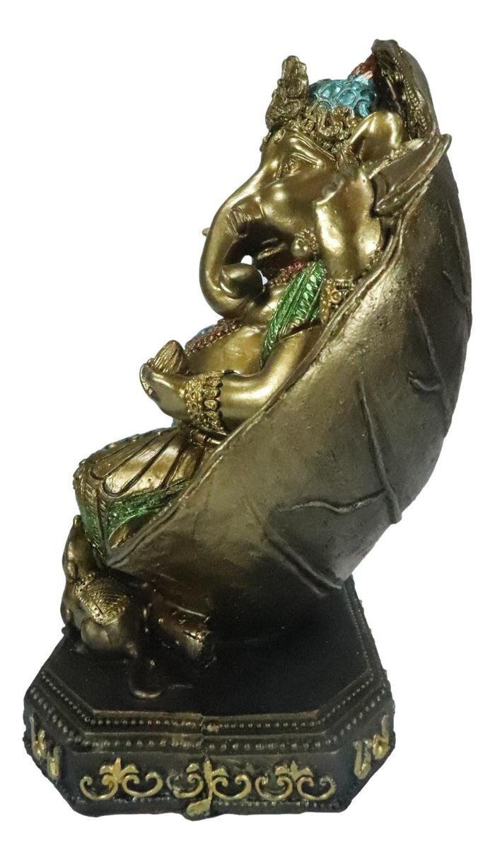 Ebros Gift Vastu Hindu God Ganesha Wearing Peacock Train Seated On Peepal Leaf Figurine