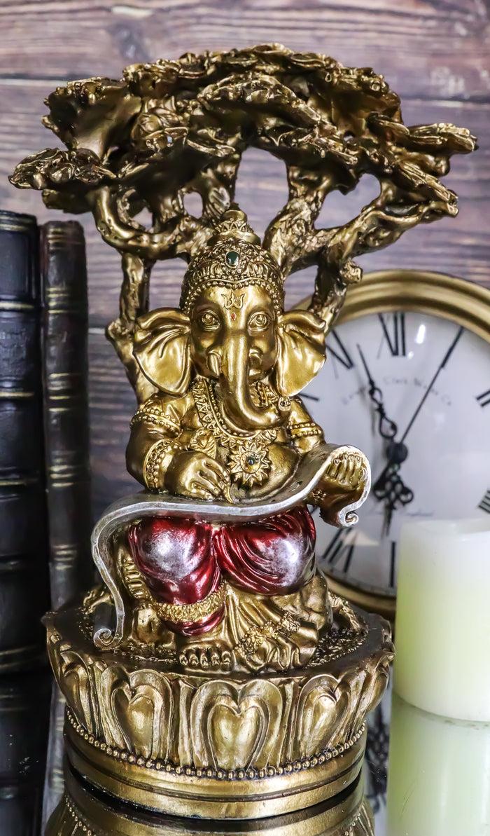 ebros gift Vastu Hindu God Ganesha Writing Mahabharata Scrolls By Tree Of Life Figurine