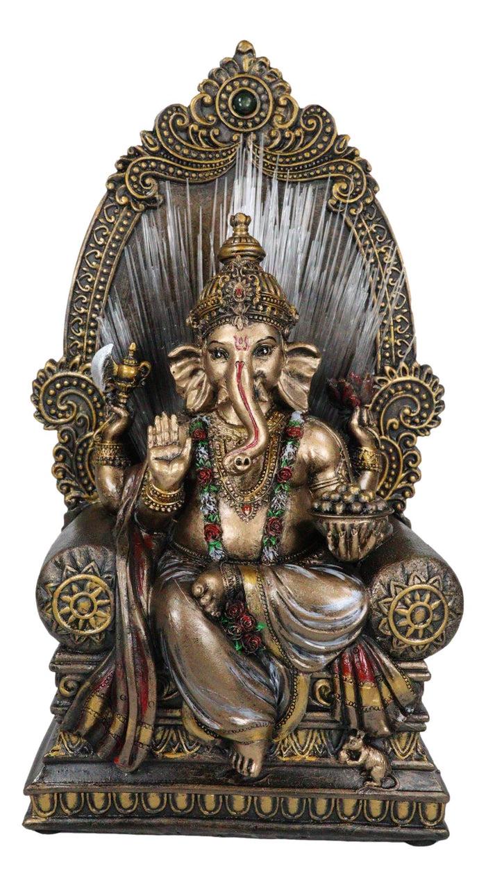 Ebros Gift Vastu Hindu God Of Success Ganesha On Throne Figurine With Fiber Optics Light