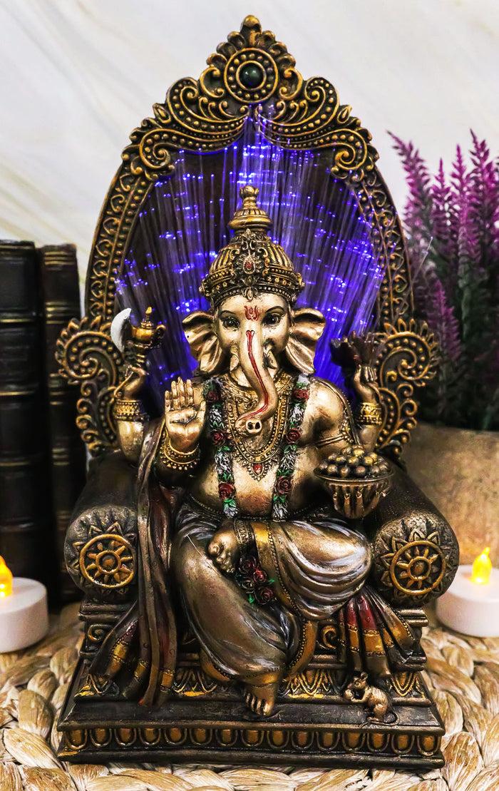 ebros gift Vastu Hindu God Of Success Ganesha On Throne Figurine With Fiber Optics Light