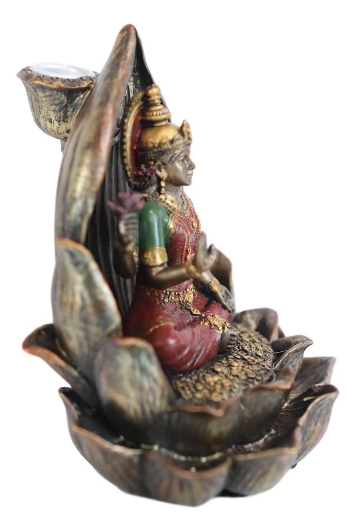 Ebros Gift Vastu Hindu Goddess Lakshmi Seated On Lotus Backflow Incense Cone Burner Statue