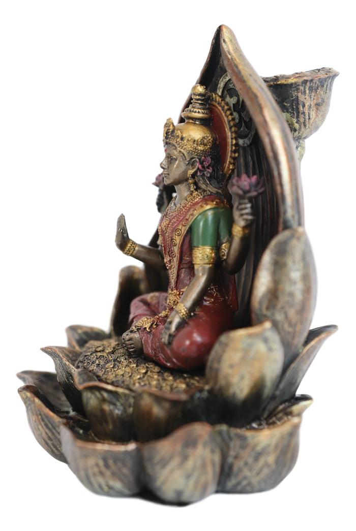 Ebros Gift Vastu Hindu Goddess Lakshmi Seated On Lotus Backflow Incense Cone Burner Statue
