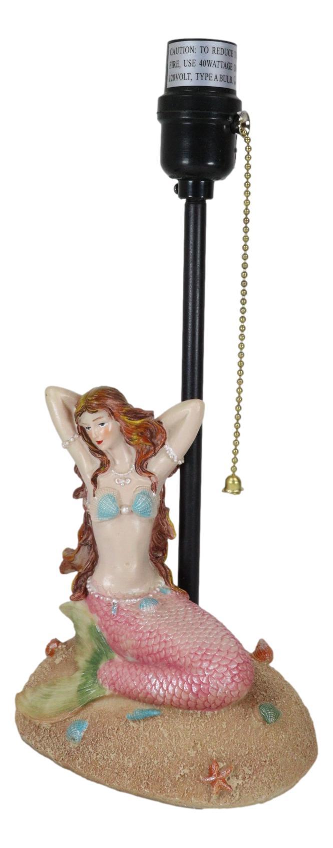 Ebros Gift Venus Making Up Marine Sea Siren Mermaid With Pink Tail And Red Hair Table Lamp