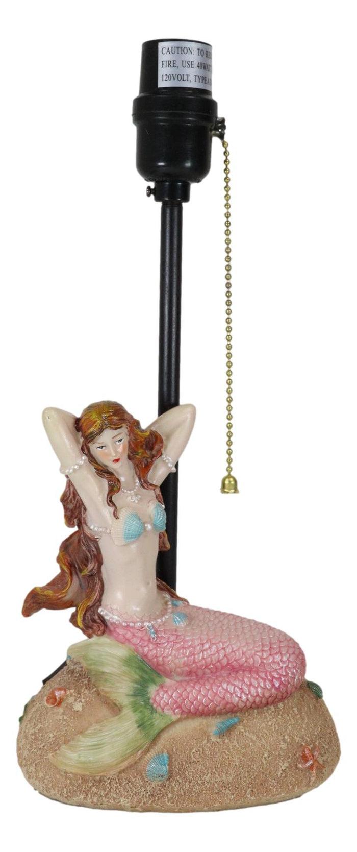 Ebros Gift Venus Making Up Marine Sea Siren Mermaid With Pink Tail And Red Hair Table Lamp