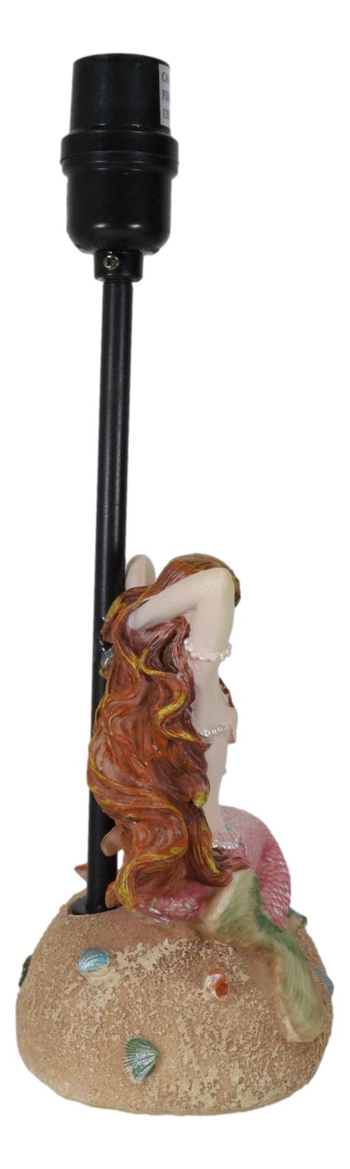 Ebros Gift Venus Making Up Marine Sea Siren Mermaid With Pink Tail And Red Hair Table Lamp