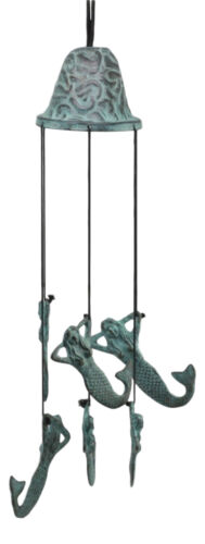 Ebros Gift Verdi Green Brass Metal Nautical Sleeping Mermaid Wind Chime Sirens Of The Seas