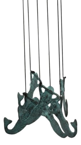 Ebros Gift Verdi Green Brass Metal Nautical Sleeping Mermaid Wind Chime Sirens Of The Seas