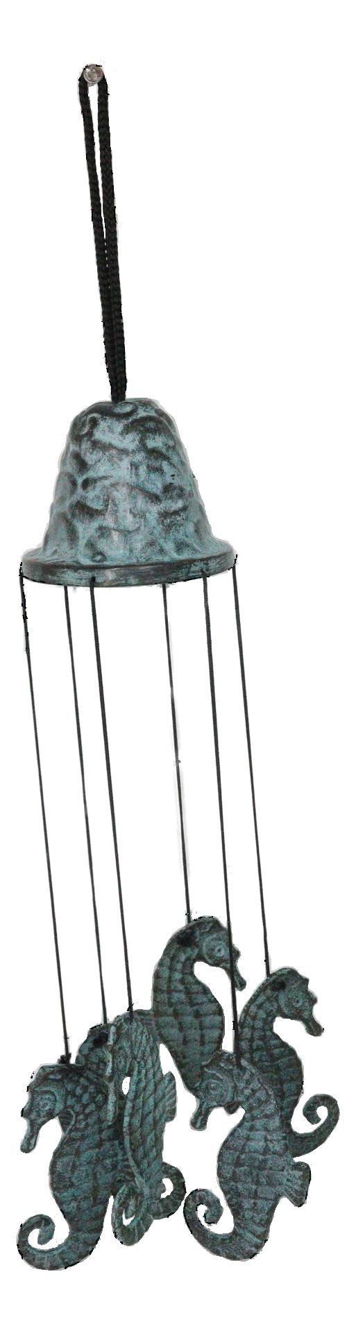 Ebros Gift Verdigris Distressed Brass Metal Nautical Bell With Marine Seahorses Wind Chime