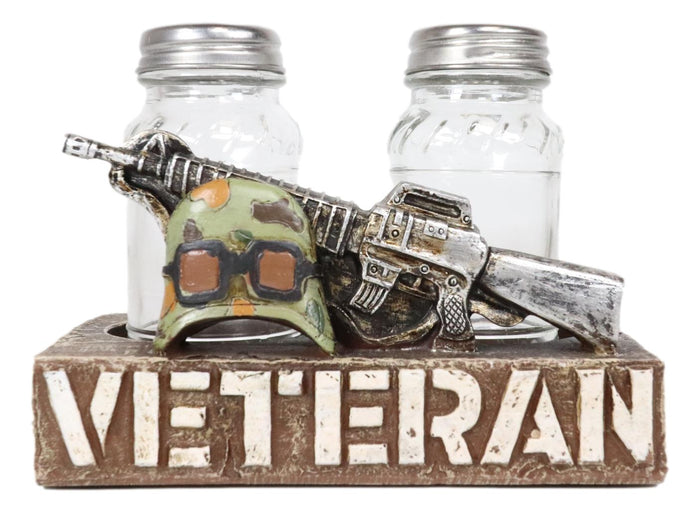 Ebros Gift Veteran Military Fallen Soldier Rifle Helmet Salt Pepper Shakers Holder Figurine