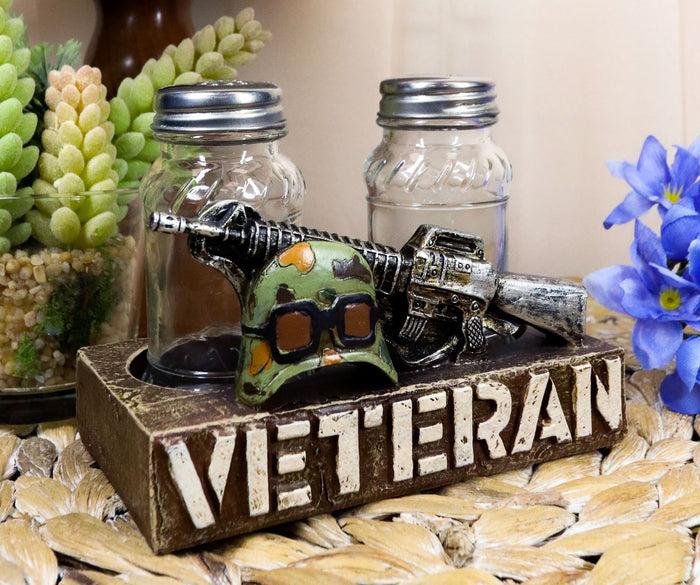 ebros gift Veteran Military Fallen Soldier Rifle Helmet Salt Pepper Shakers Holder Figurine