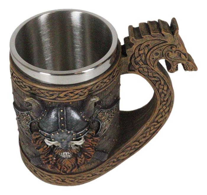Ebros Gift Viking Berserker Skull With Horned Helmet And Axes Dragon Longship Large Mug