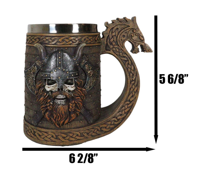 Ebros Gift Viking Berserker Skull With Horned Helmet And Axes Dragon Longship Large Mug