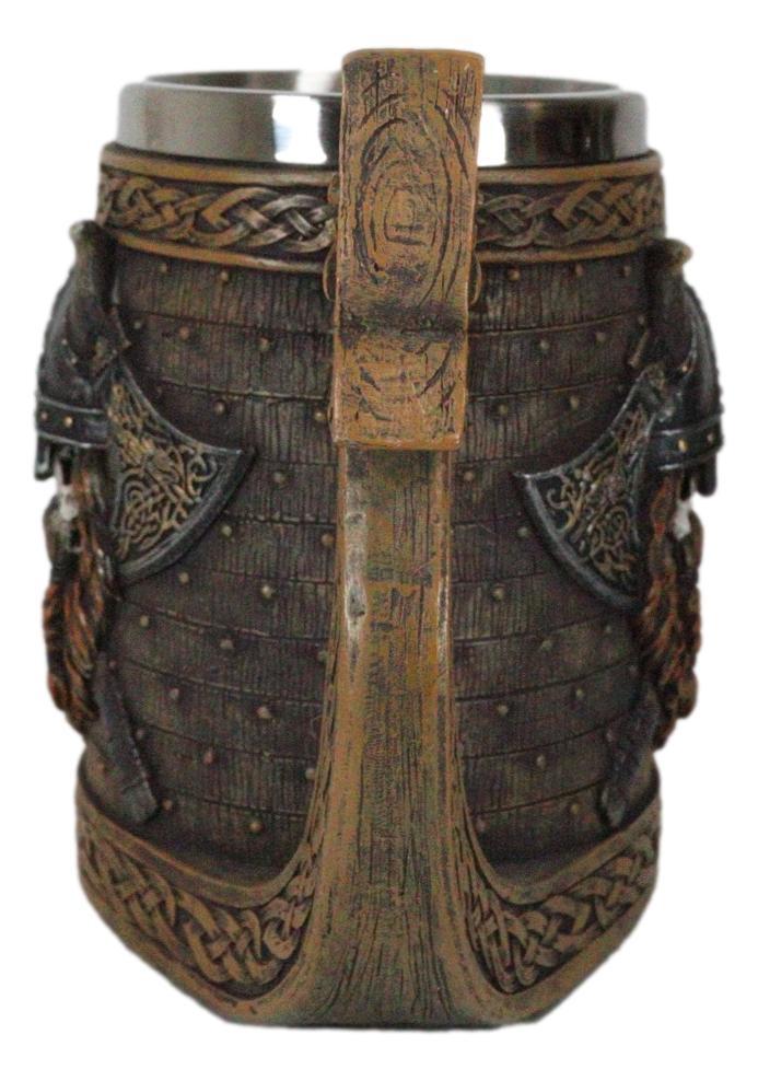 Ebros Gift Viking Berserker Skull With Horned Helmet And Axes Dragon Longship Large Mug
