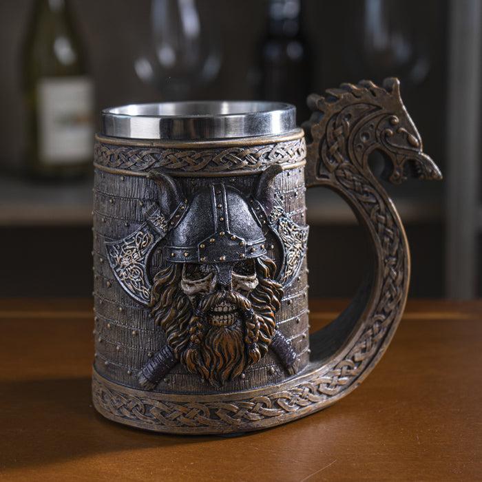 ebros gift Viking Berserker Skull With Horned Helmet And Axes Dragon Longship Large Mug