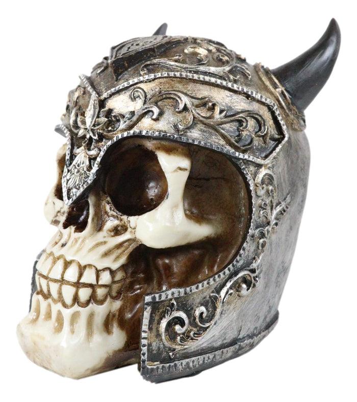 Ebros Gift Viking Chieftain Warlord Odin Skull Figurine With Bull Horned Helmet Skeleton