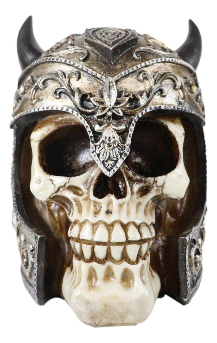 Ebros Gift Viking Chieftain Warlord Odin Skull Figurine With Bull Horned Helmet Skeleton