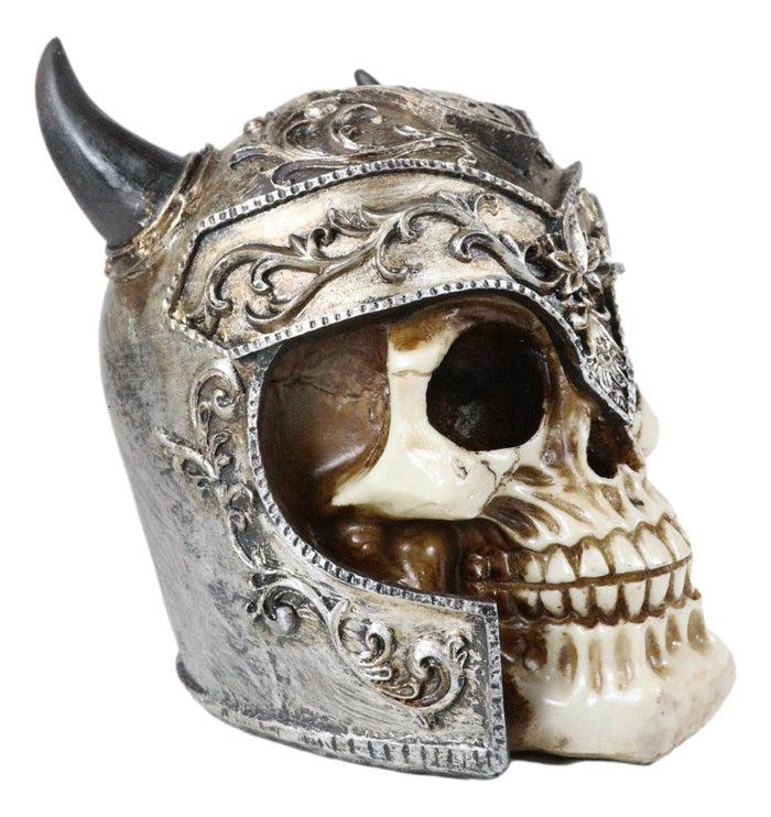 Ebros Gift Viking Chieftain Warlord Odin Skull Figurine With Bull Horned Helmet Skeleton