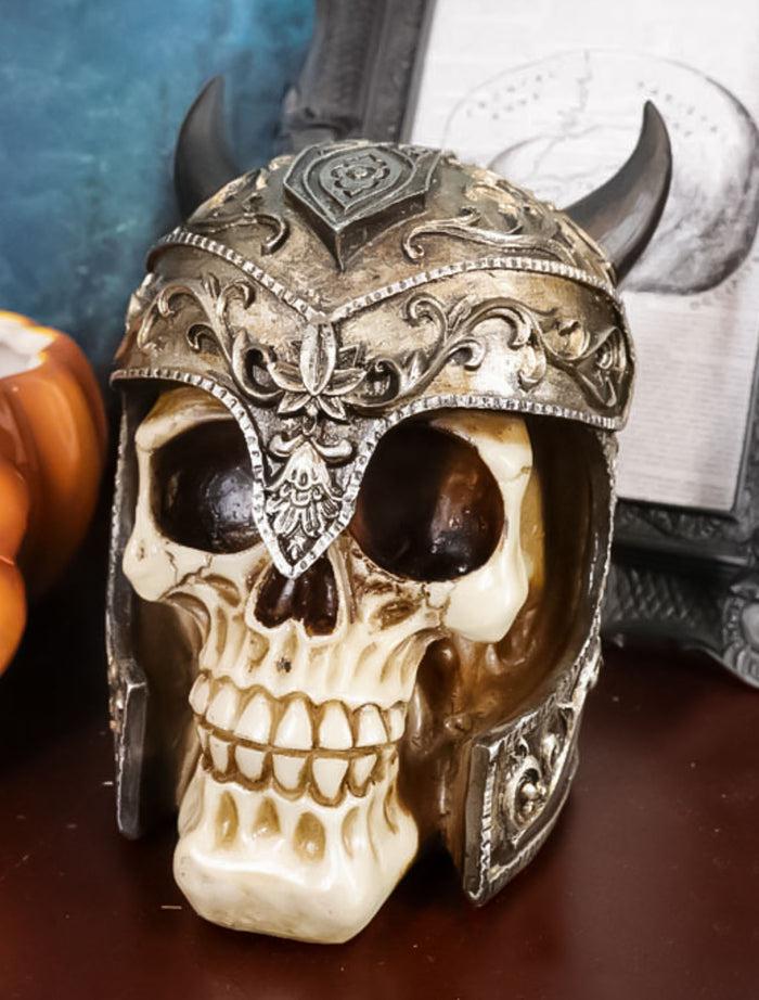 ebros gift Viking Chieftain Warlord Odin Skull Figurine With Bull Horned Helmet Skeleton
