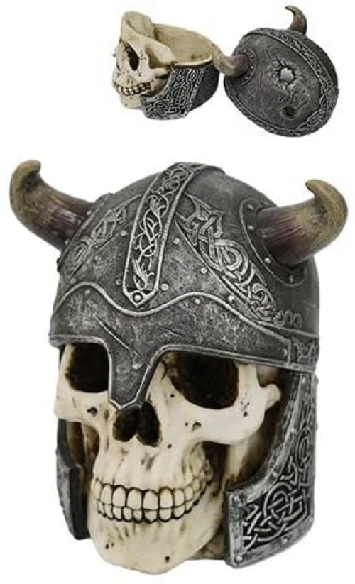 Ebros Gift Viking Lord Chieftain Horned Helmet Skull Jewelry Box Figurine Sculpture