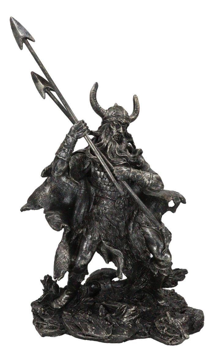 Ebros Gift Viking Norse God Odin Alfather With Horned Helm Holding Javelin Spears Figurine