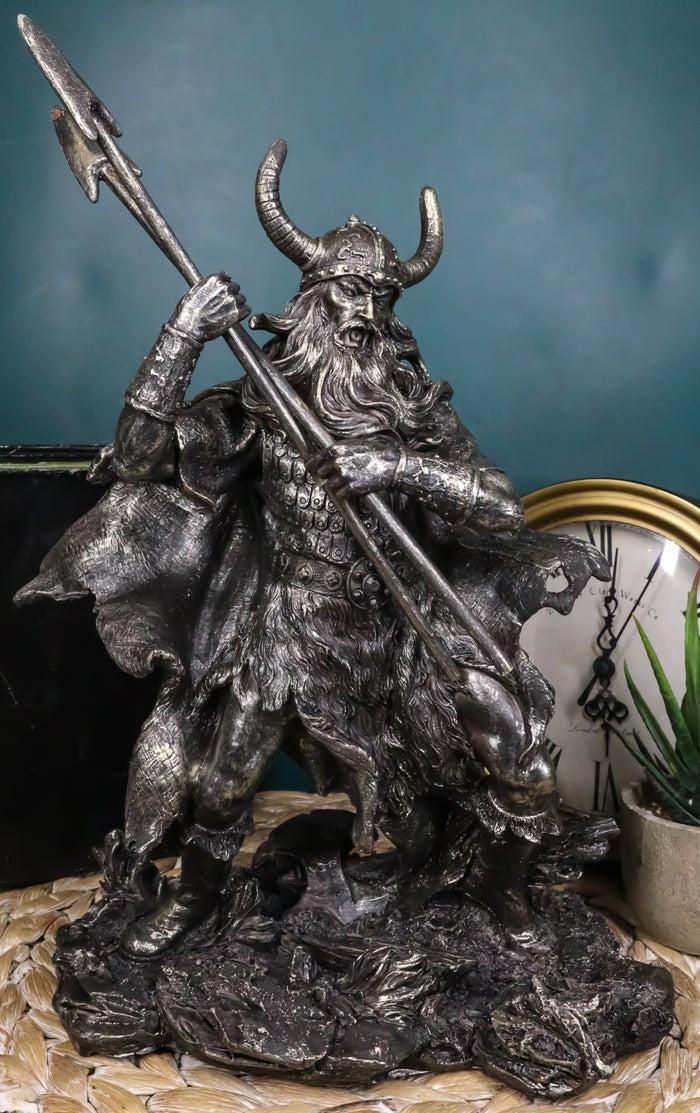 ebros gift Viking Norse God Odin Alfather With Horned Helm Holding Javelin Spears Figurine