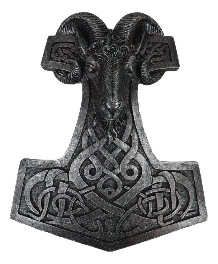Ebros Gift Viking Ram Skull God Thor Hammer Mjolnir With Runes Knotwork Wall Decor Plaque