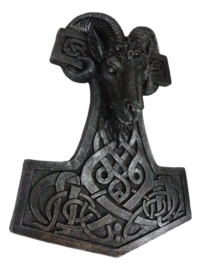 Ebros Gift Viking Ram Skull God Thor Hammer Mjolnir With Runes Knotwork Wall Decor Plaque