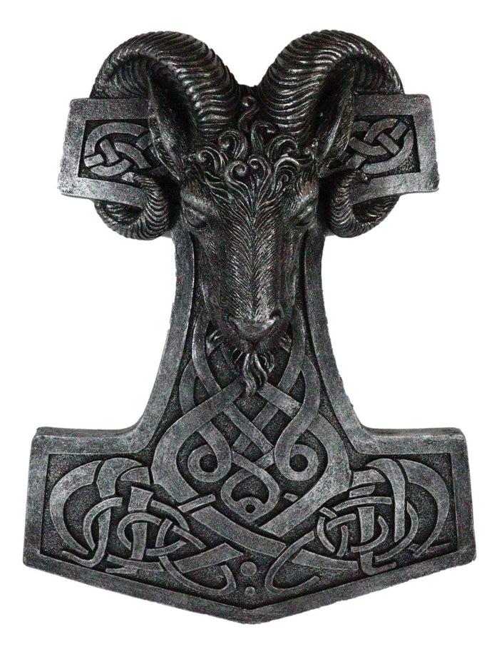 Ebros Gift Viking Ram Skull God Thor Hammer Mjolnir With Runes Knotwork Wall Decor Plaque