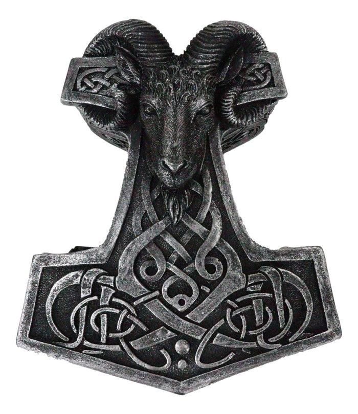 Ebros Gift Viking Ram Skull Thor Hammer Mjolnir With Runes Knotwork Decorative Jewelry Box