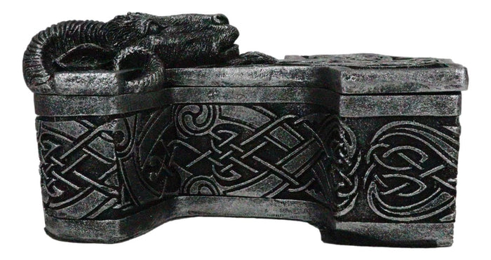 Ebros Gift Viking Ram Skull Thor Hammer Mjolnir With Runes Knotwork Decorative Jewelry Box