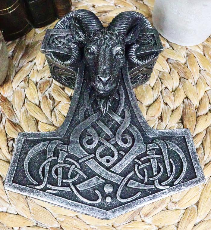 ebros gift Viking Ram Skull Thor Hammer Mjolnir With Runes Knotwork Decorative Jewelry Box