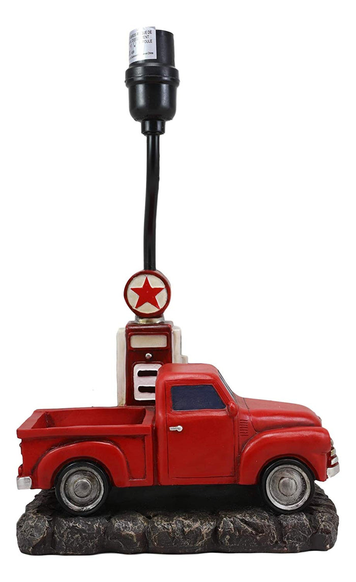 Ebros Gift Vintage Big Red Pickup Truck By Classic Old Gas Pump Desktop Table Lamp Decor