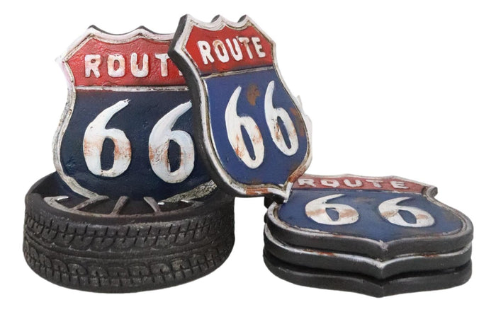 ebros gift Vintage Classic Road Trip Iconic Route 66 Highway Sign Truck Tire Coaster Set