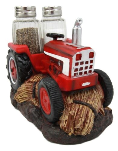 ebros gift Vintage Country Farm Agriculture Red Tractor Salt Pepper Shakers Holder Figurine