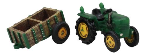 Ebros Gift Vintage Country Farm Green Tractor Pulling Wagon Salt And Pepper Shakers Holder