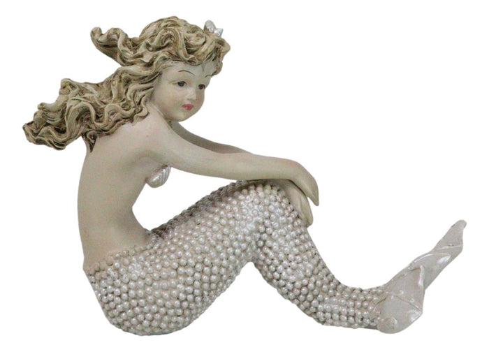 Ebros Gift Vintage Ocean Atlantis Pretty Mermaid Girl With Beaded Tail Sitting Figurine