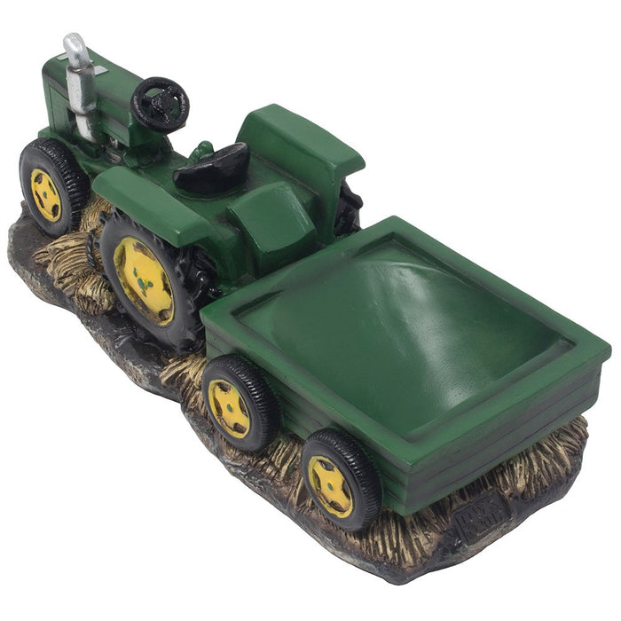 Ebros Gift Vintage Old Fashioned Green Harvest Farm Tractor With Trailer Wine Holder 11"L