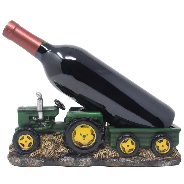 Ebros Gift Vintage Old Fashioned Green Harvest Farm Tractor With Trailer Wine Holder 11"L