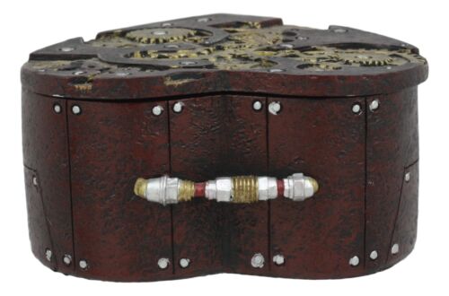 Ebros Gift Vintage Painted Clockwork Gears Steampunk Heart Box Figurine 4.5"Wide Valentine