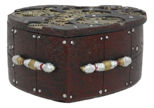 Ebros Gift Vintage Painted Clockwork Gears Steampunk Heart Box Figurine 4.5"Wide Valentine