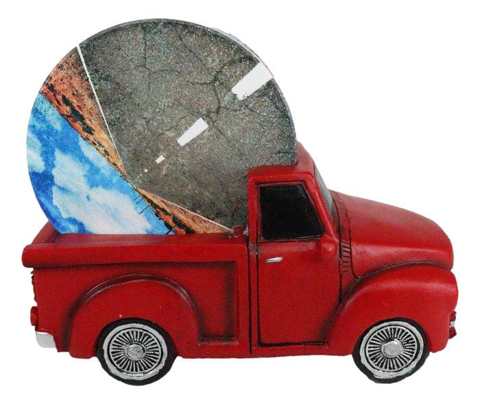 Ebros Gift Vintage Red Pickup Truck Hauling Road Trip Route 66 Decal Coasters Figurine Set